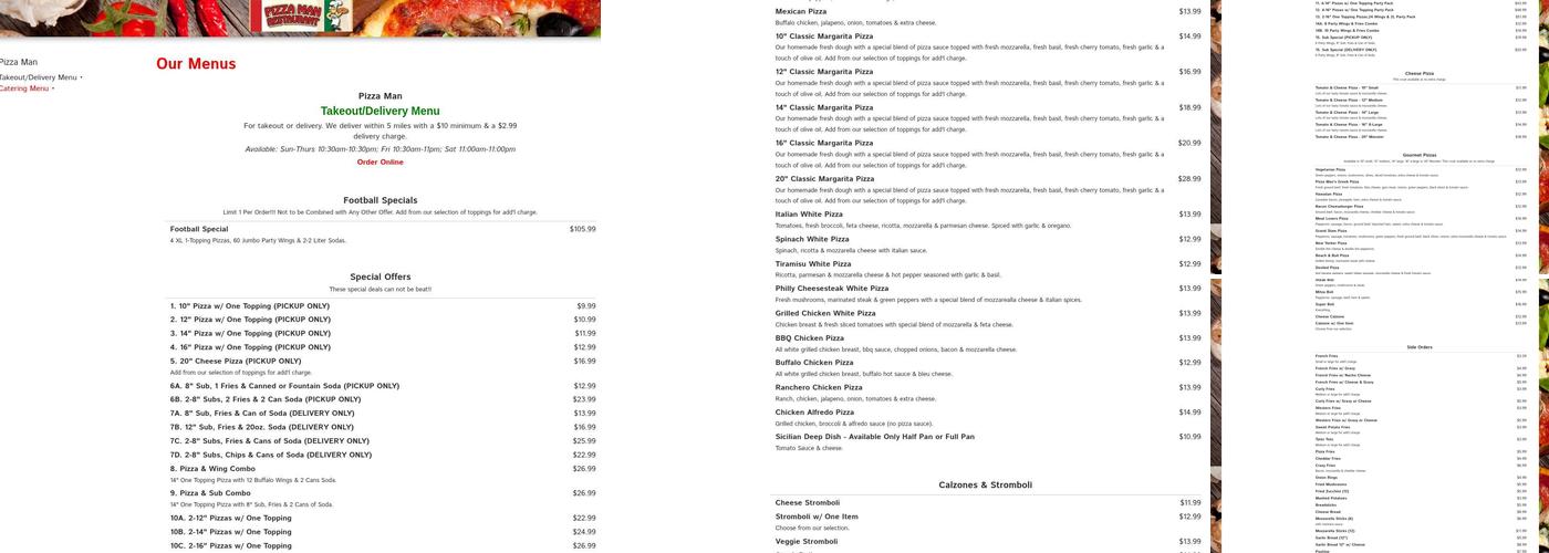 Pizza Man Menu