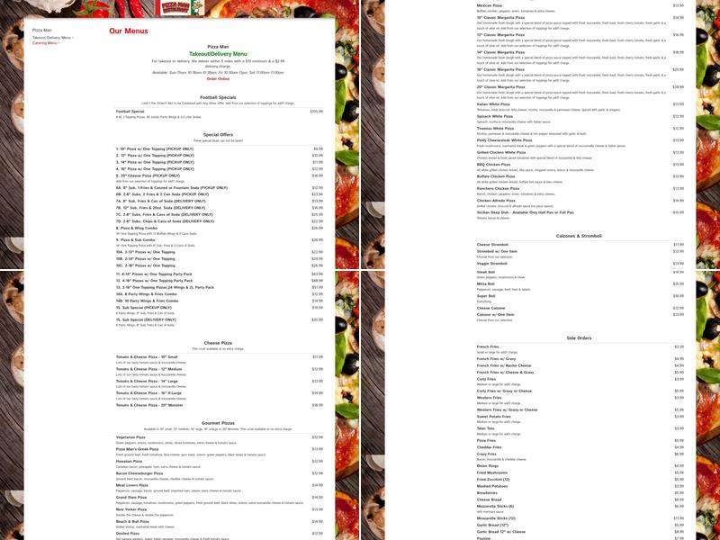 Pizza Man Menu