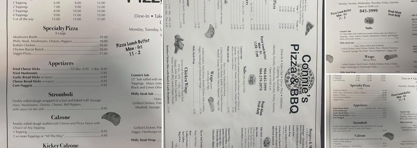 Connie's-Pizza & Bar Bq Menu