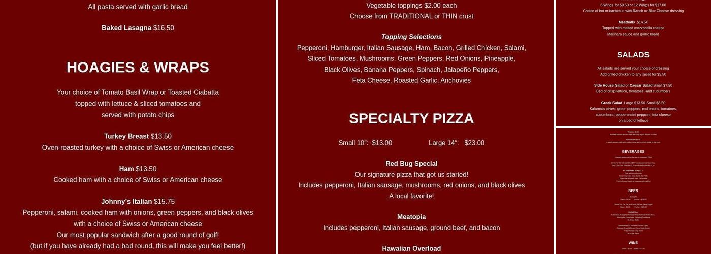 Red Bug Motor's Pizza Menu