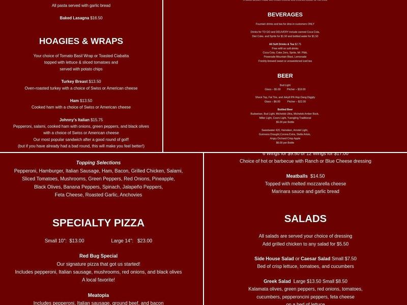 Red Bug Motor's Pizza Menu