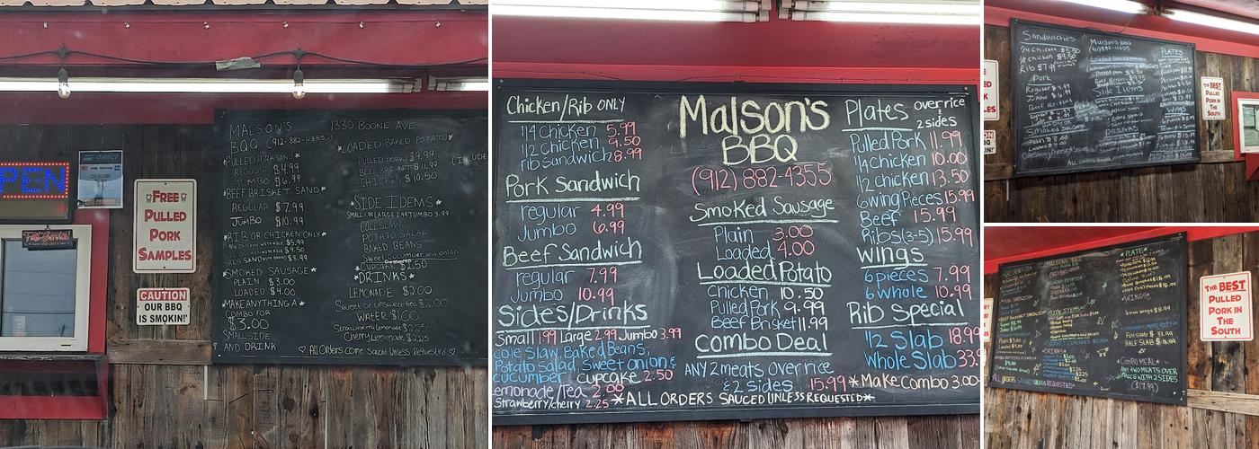 Malson's Barbeque Menu
