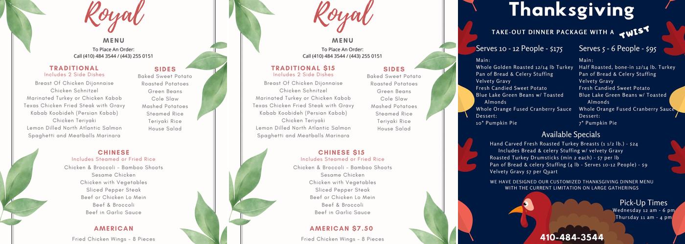 Royal Restaurant Menu