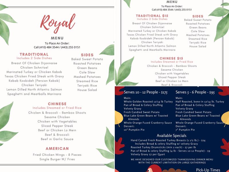 Royal Restaurant Menu