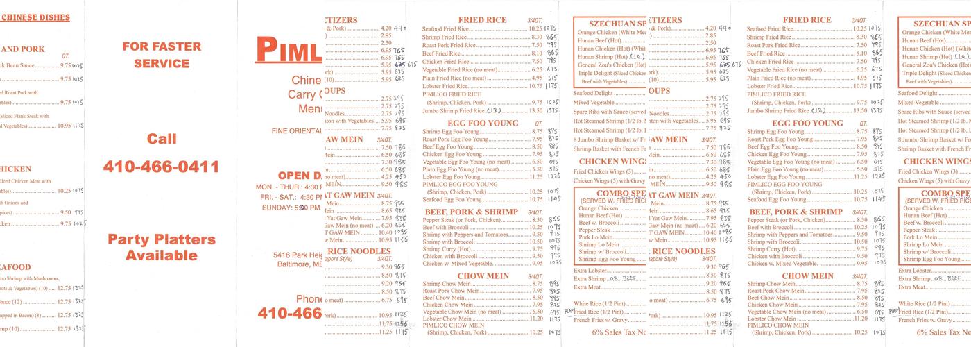 Pimlico Chinese Carryout Menu