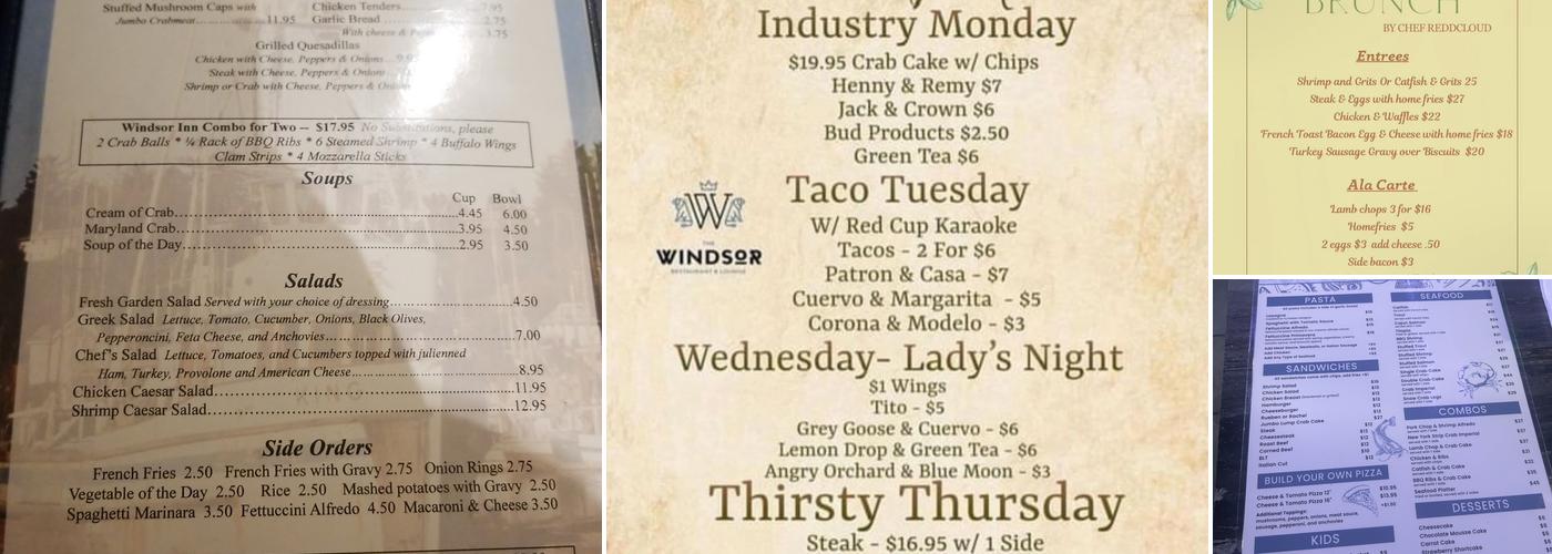 Windsor Inn Crab House Menu