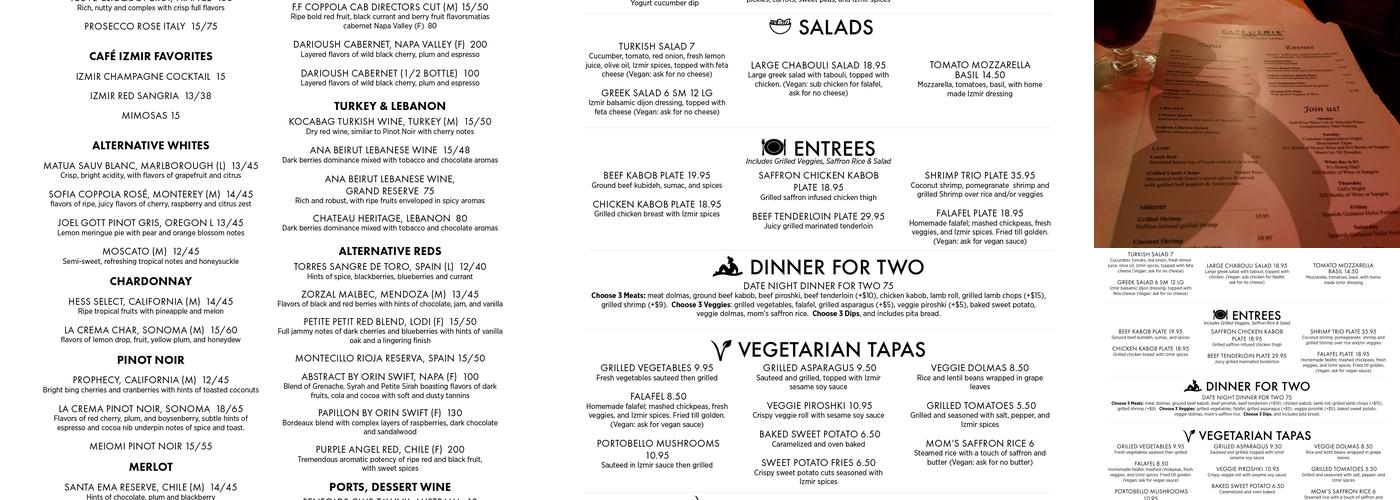 Cafe Izmir Mediterranean Tapas Menu