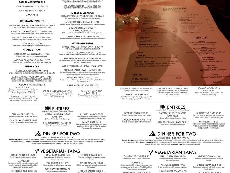 Cafe Izmir Mediterranean Tapas Menu