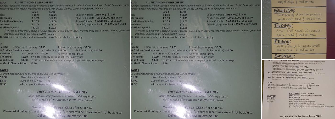 Pizz-A-Ghetti Menu