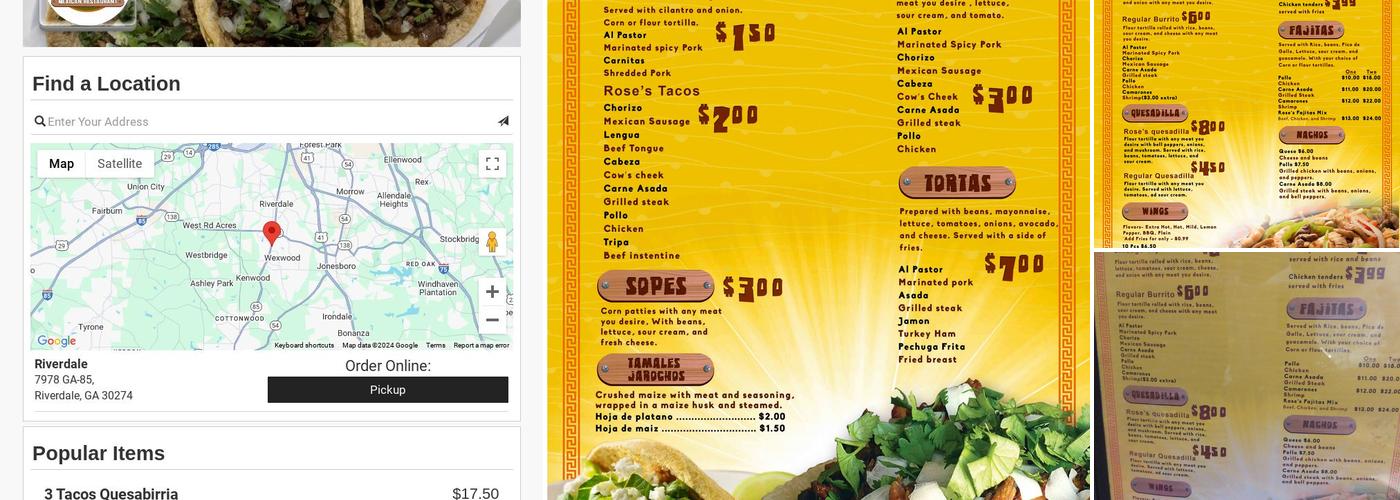 Rose's Taco Grill Menu