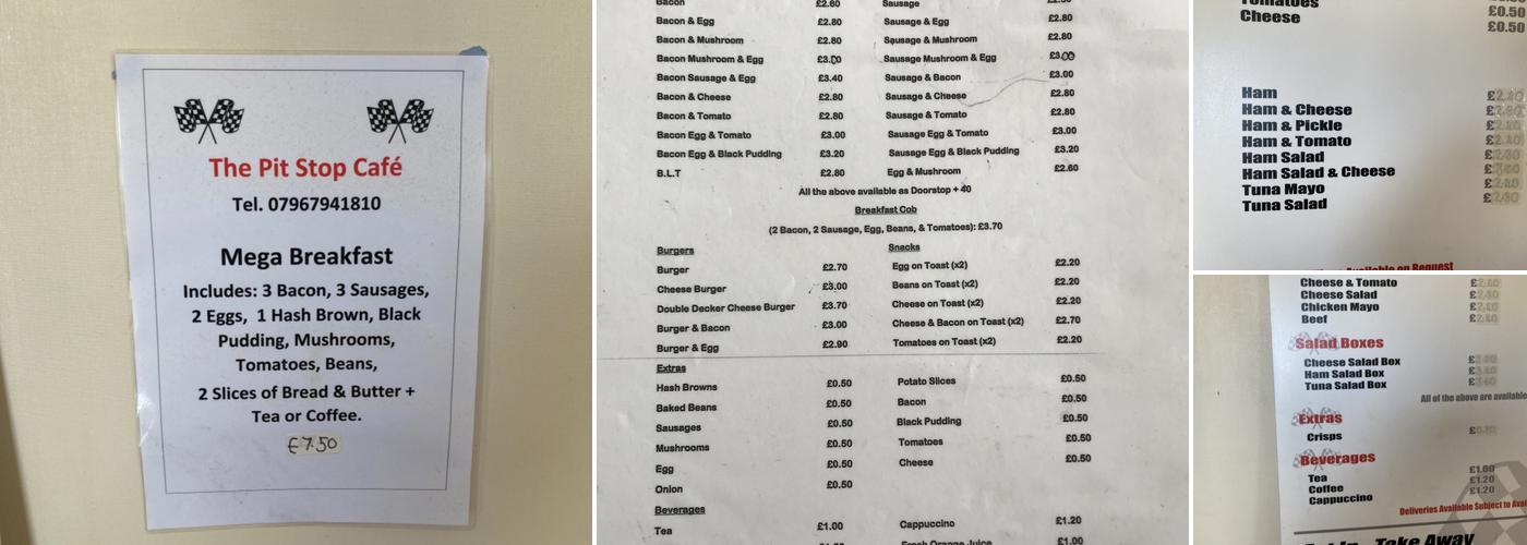 Pitstop Cafe Menu