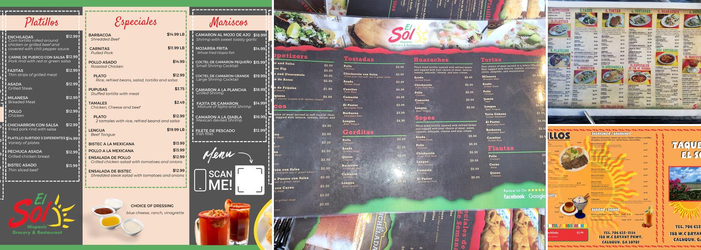 El Sol Hispanic Grocery and Restaurant Menu