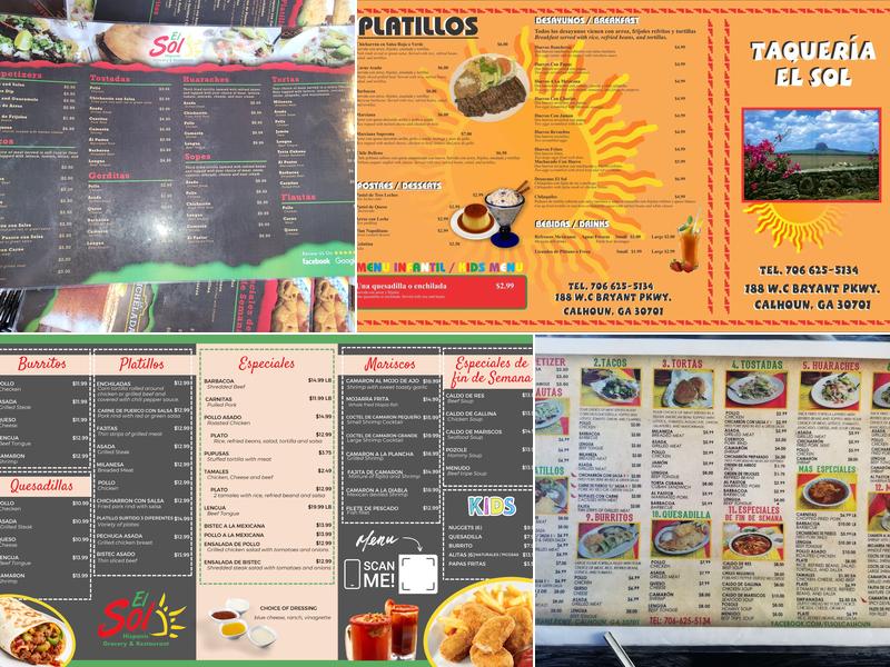 El Sol Hispanic Grocery and Restaurant Menu