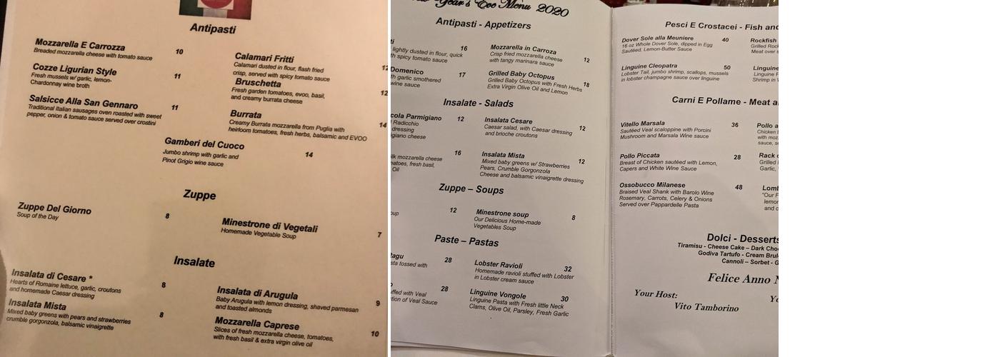 Da Domenico Ristorante Menu