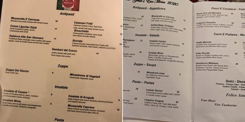Da Domenico Ristorante Menu