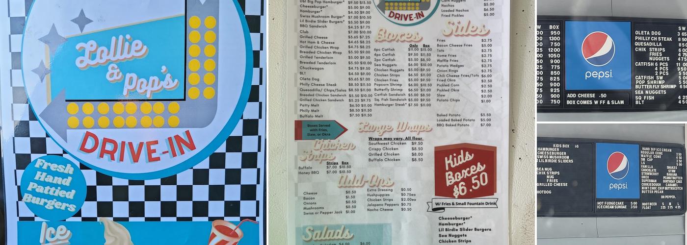 Lollie & Pops Drive-In Menu