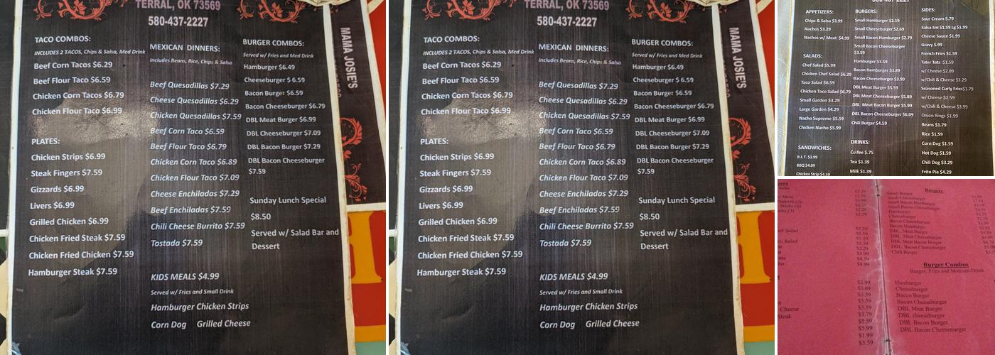 Mama Josie's Cafe Menu