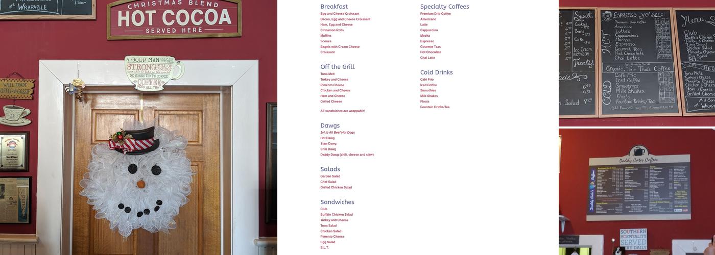 Daddy Cate's Coffees Menu