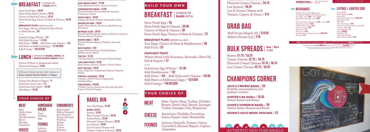 Sandy Bottom Bagels Menu