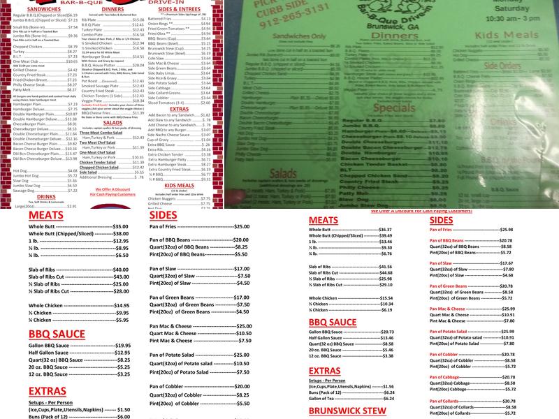 Twin Oaks BBQ Menu