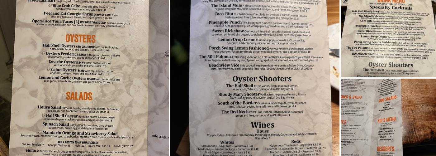 The Half Shell SSI Menu