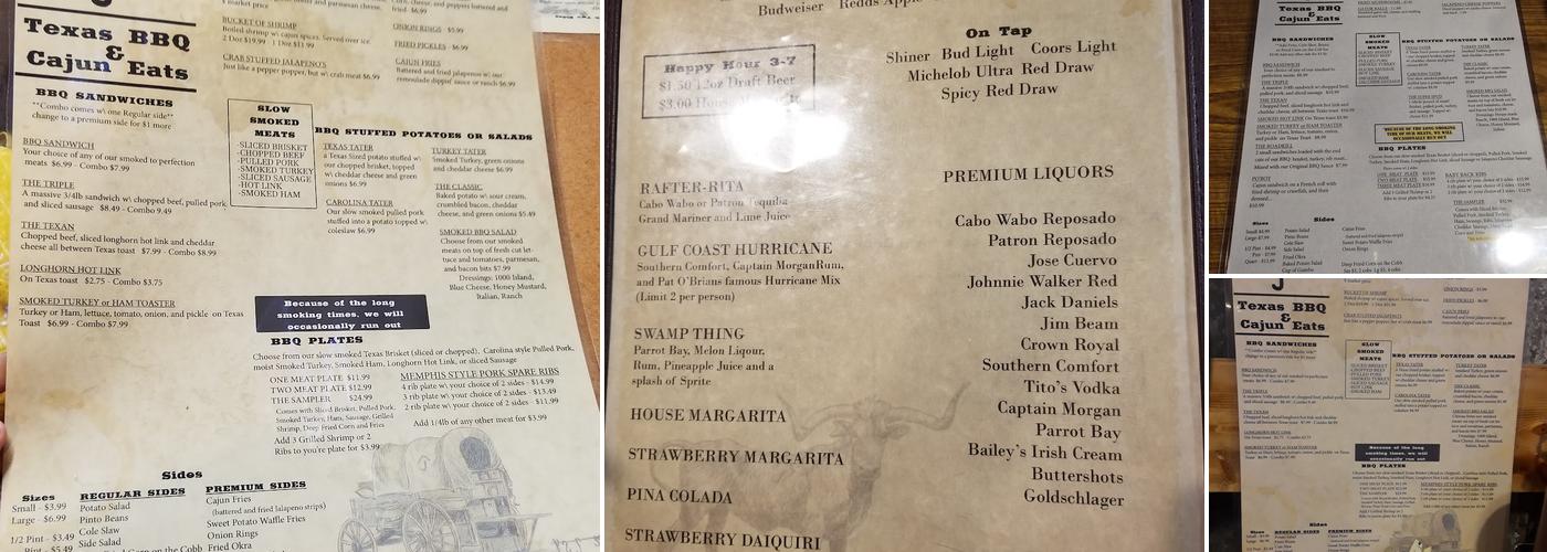 Rafter J BBQ and Cajun Eats Menu