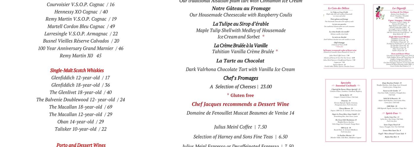 Jacques' Brasserie Menu