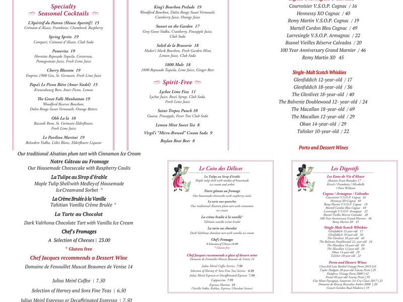 Jacques' Brasserie Menu