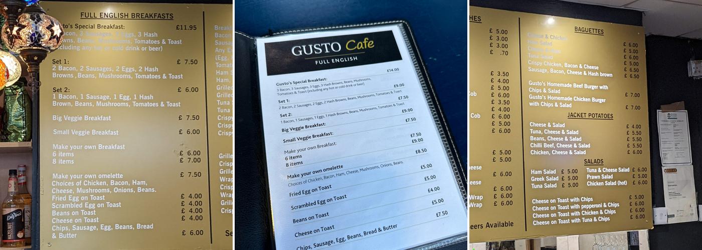 Gusto Cafe Menu
