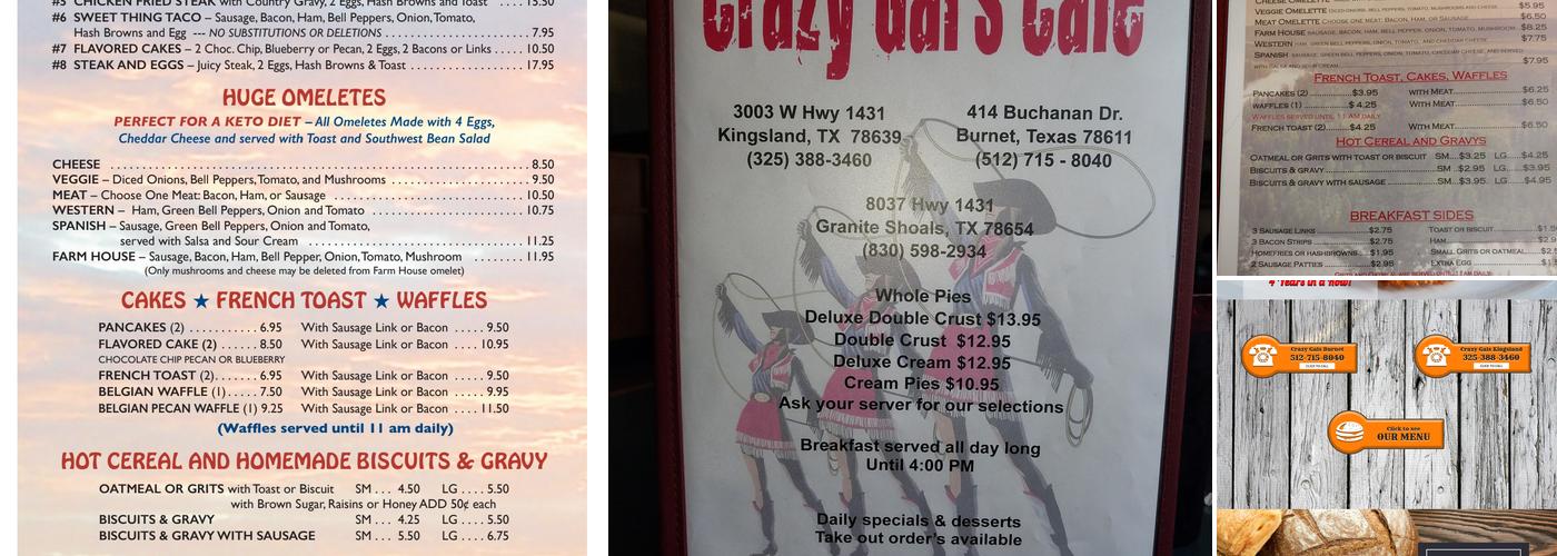 Crazy Gals Cafe Menu