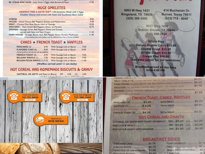 Crazy Gals Cafe Menu