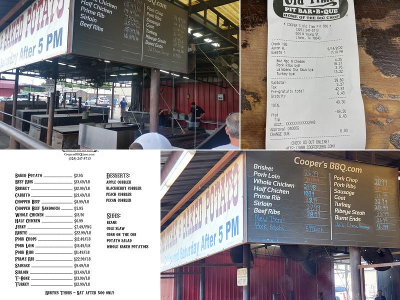 Cooper's Old Time Pit Bar-B-Que Menu