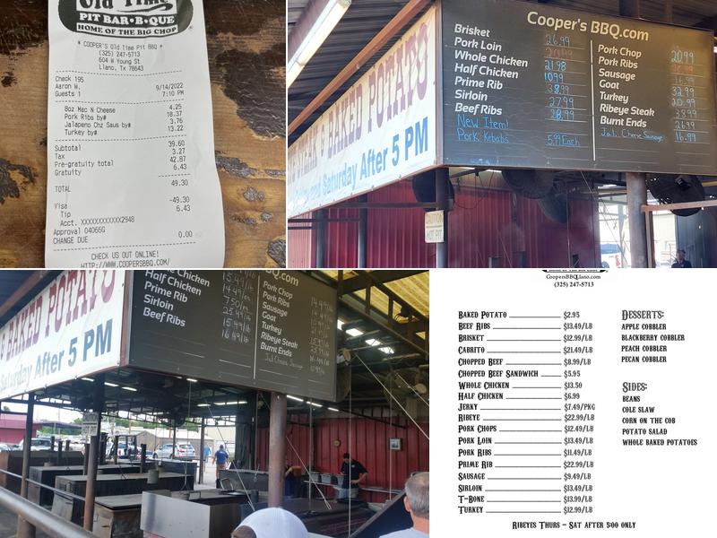 Cooper's Old Time Pit Bar-B-Que Menu