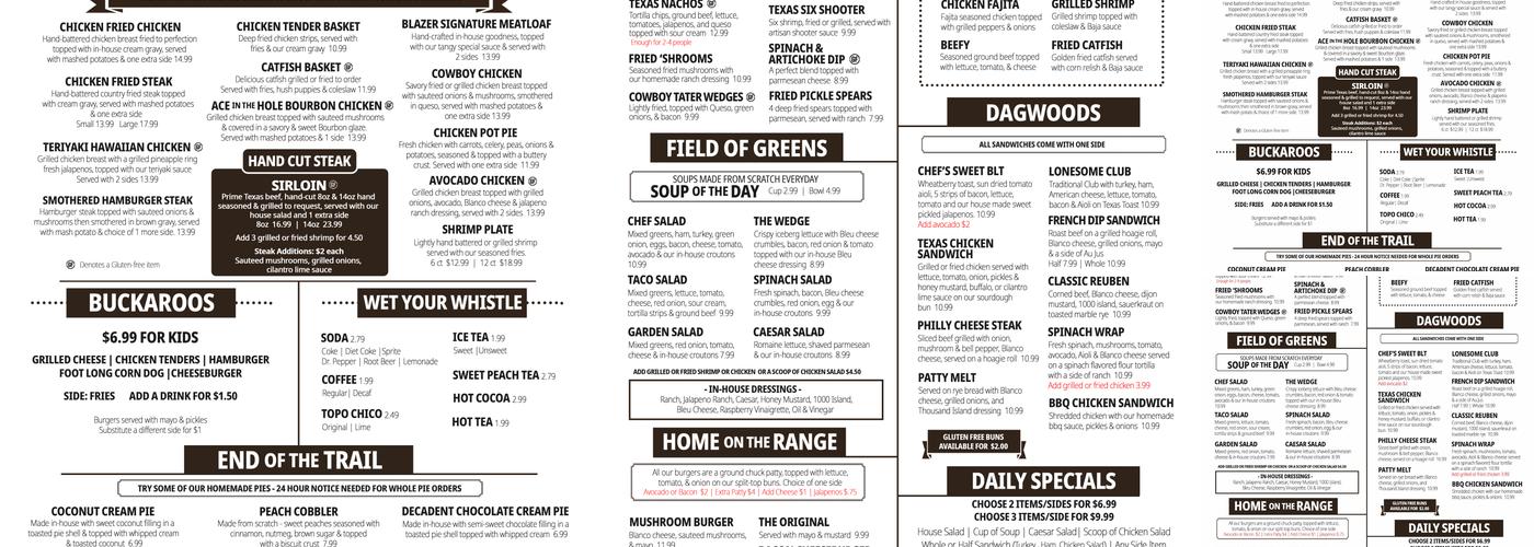 Trailblazer Grille Menu