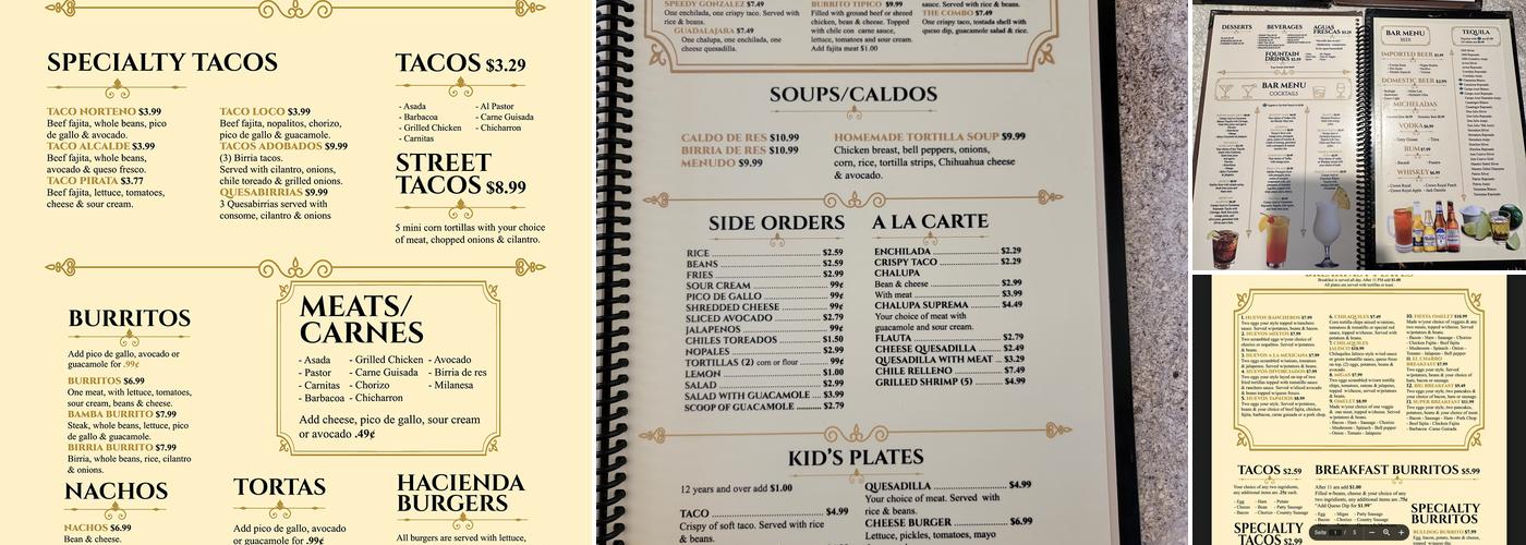Hacienda El Charro Menu