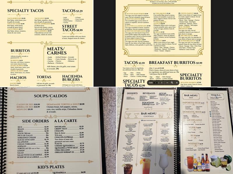 Hacienda El Charro Menu