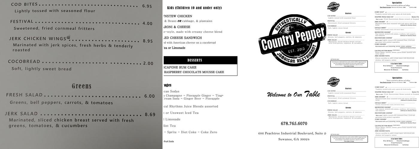 Country Pepper Jamaican Restaurant Menu