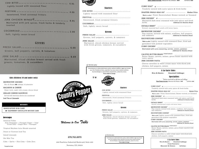 Country Pepper Jamaican Restaurant Menu