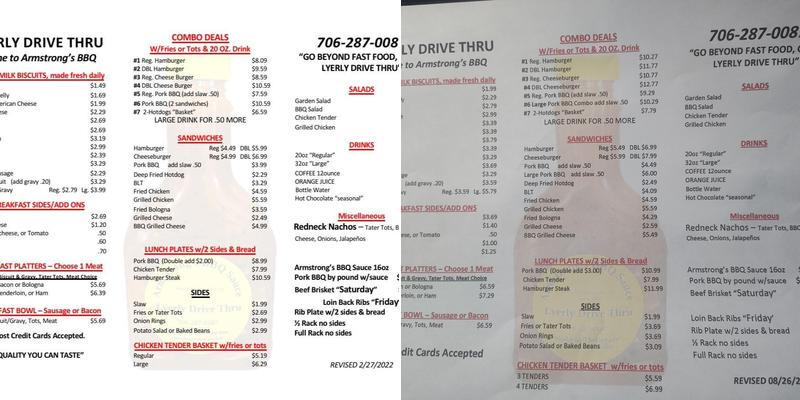 Lyerly Drive Thru Menu