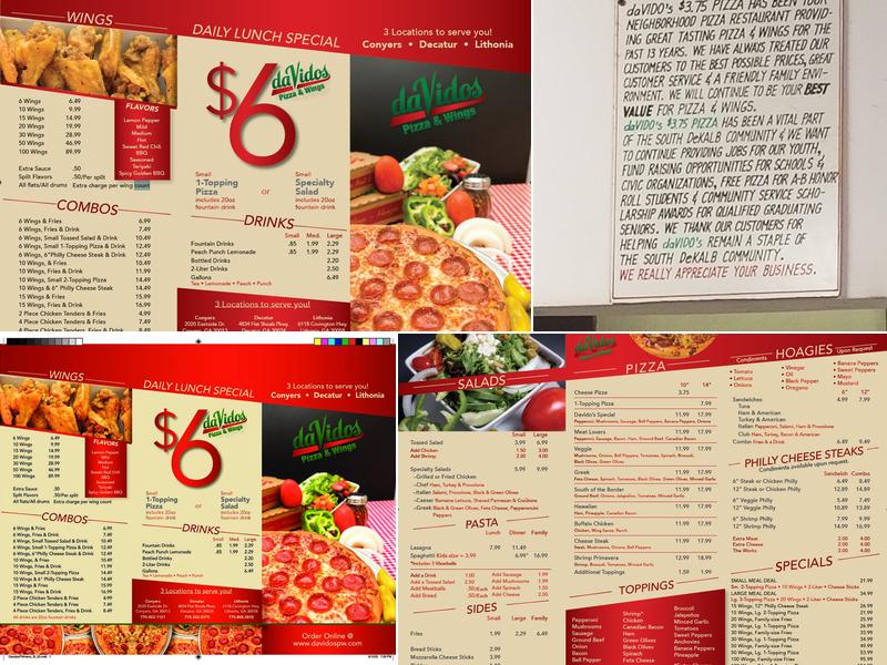 Davido's Pizza and Wings Menu