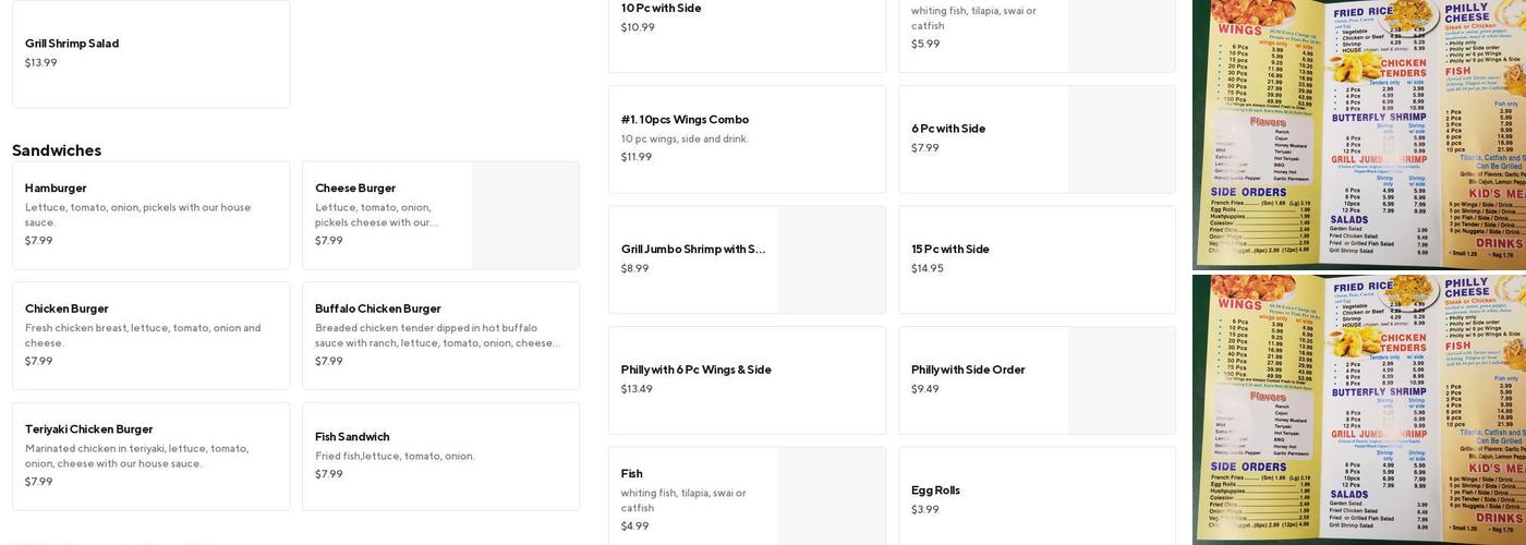 Wings and Seafood Menu