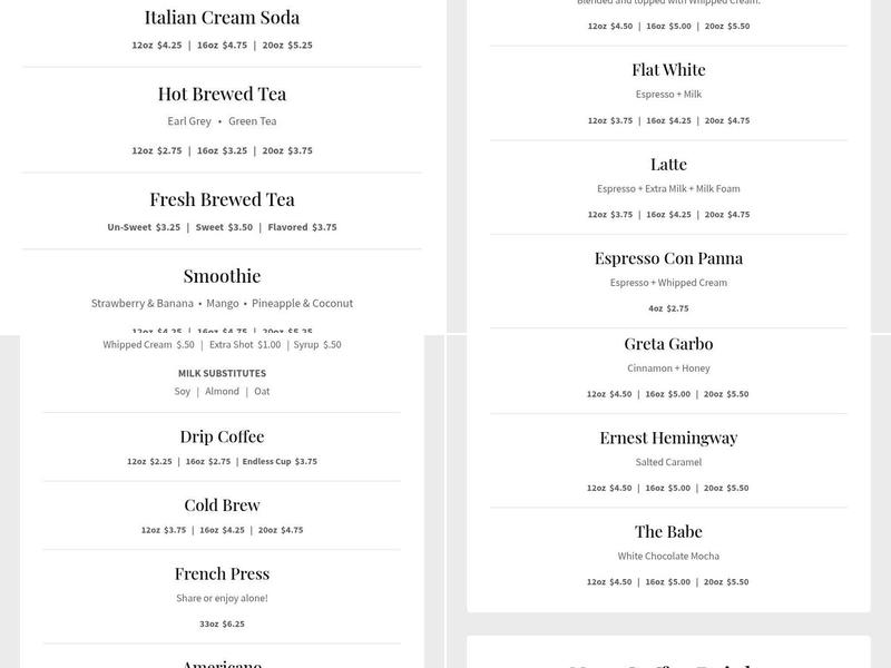 Speakeasy Coffeehouse Menu