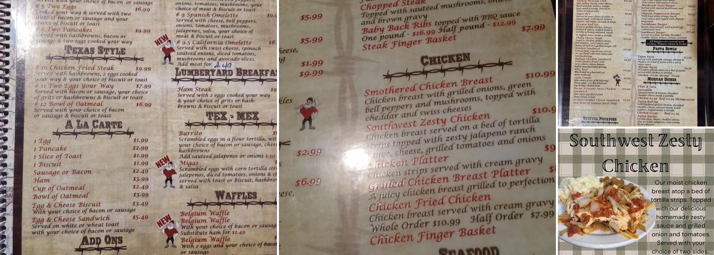 Lumber Yard Cafe Menu