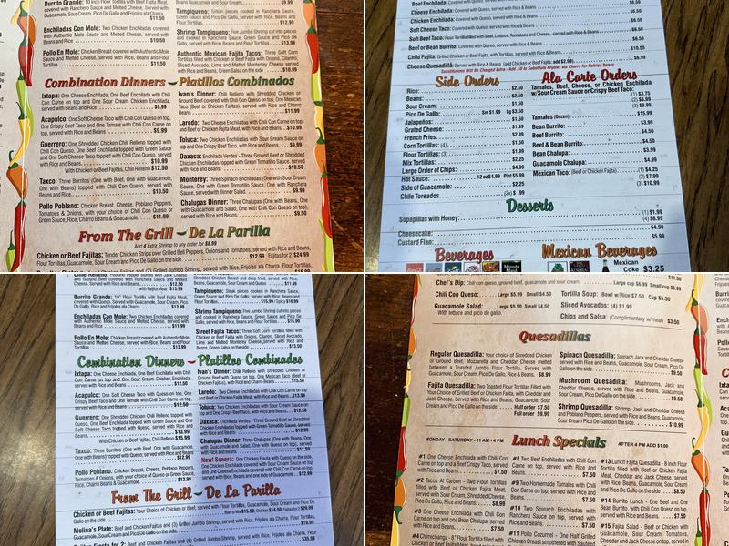 MOLINAS MEXICAN RESTAURANT Menu