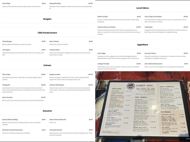 From Across the Pond Menu