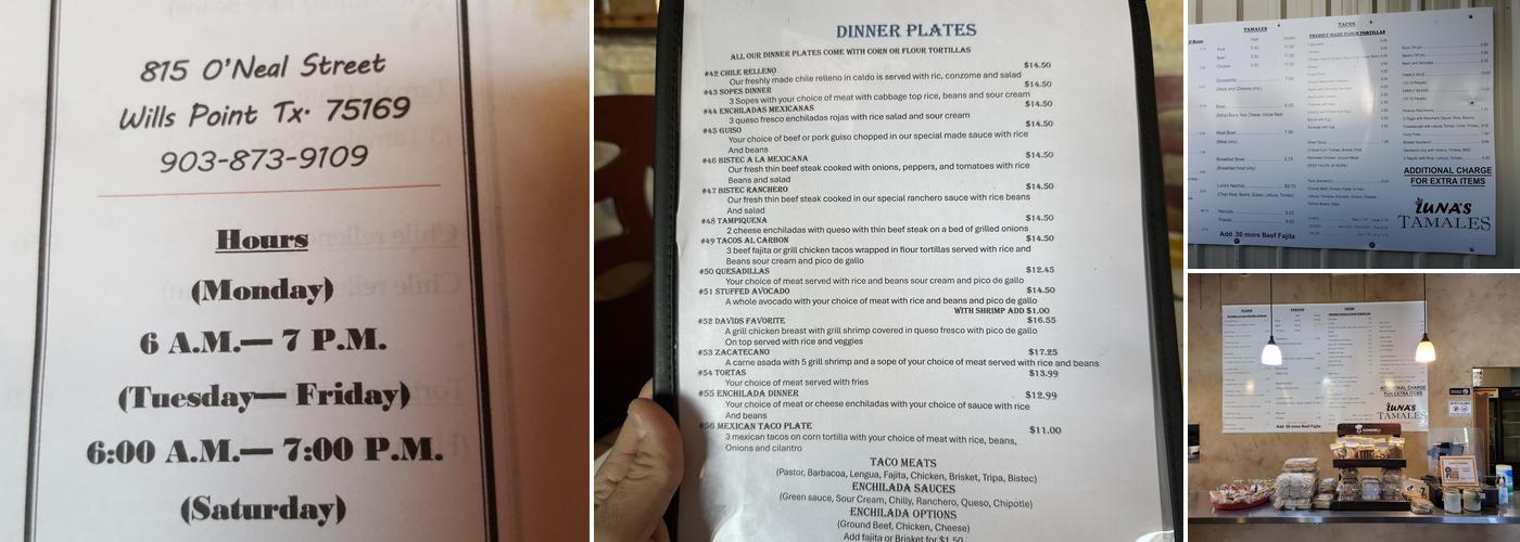 Luna's Tamales Menu