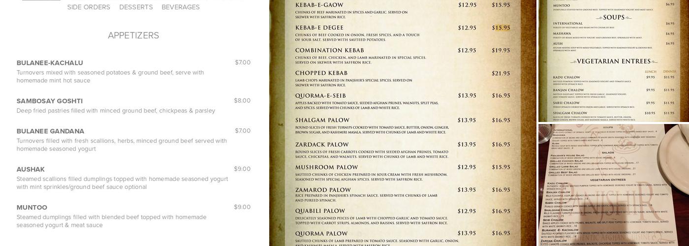 Panjshir Restaurant Menu