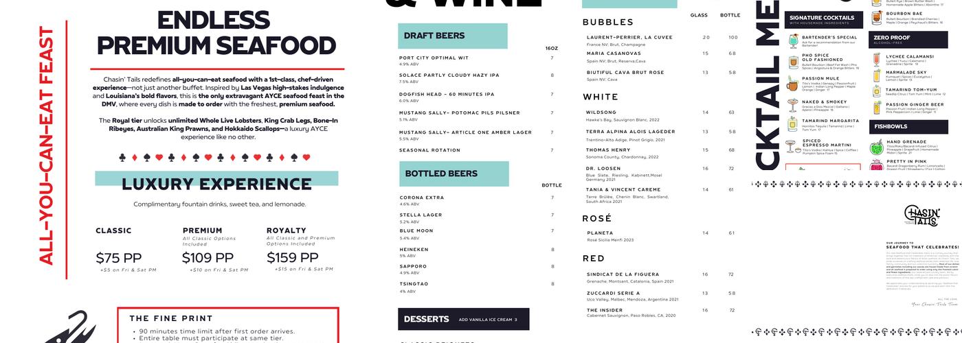 Chasin' Tails: Seafood that Celebrates! Menu