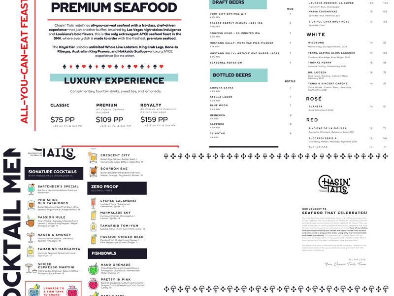 Chasin' Tails: Seafood that Celebrates! Menu