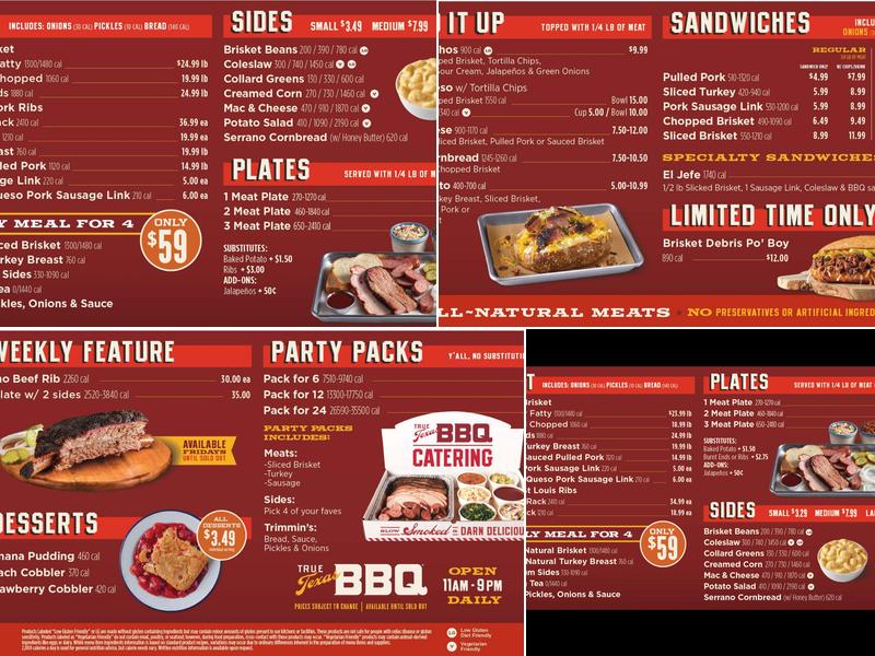 True Texas BBQ Menu